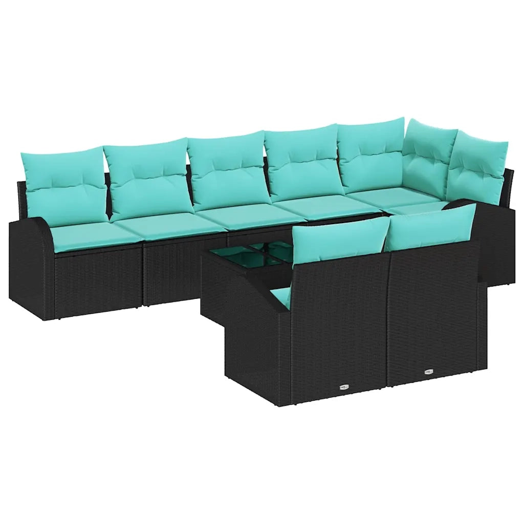 Set Divano da Giardino 9 pcs Nero e Turchese polyrattan 3354775