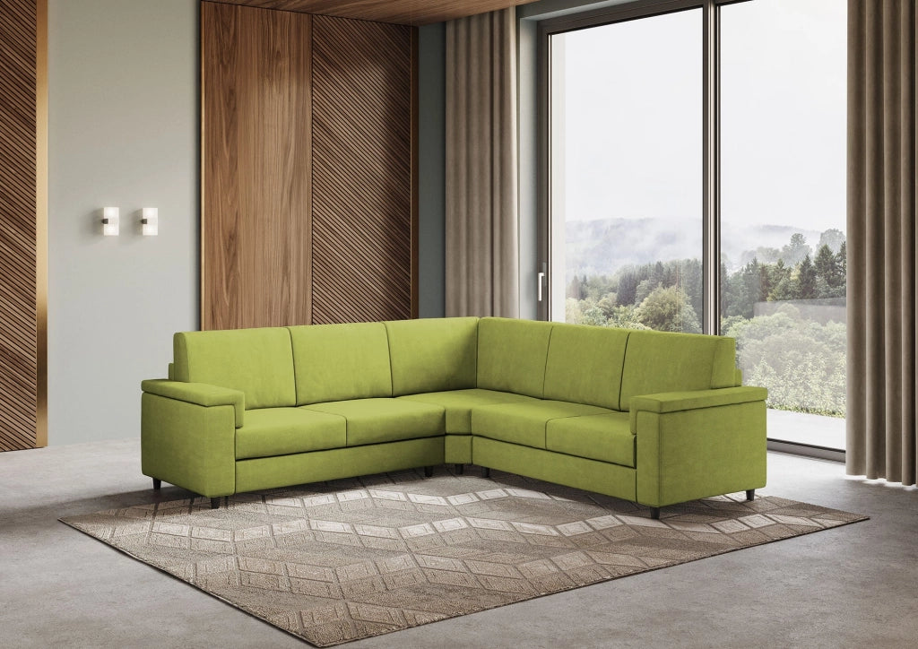 Divano Angolare 5 Posti 246x246x85 cm Marrak in Tessuto Verde
