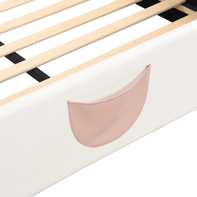 LETTO per bambini 140x200 cm a farfalla con LED, scivolo e scala, PU rosa e bianco