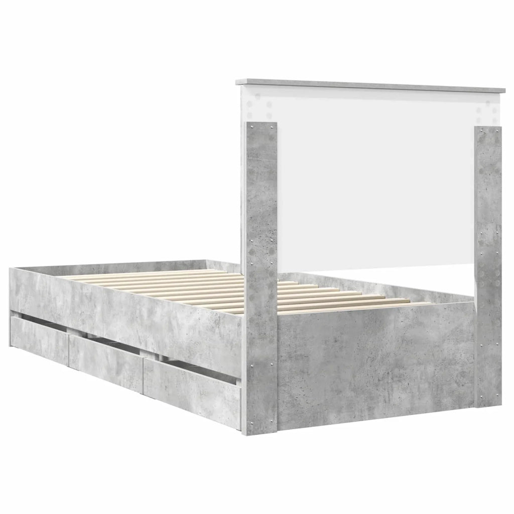 Struttura del letto con cassetto-Giroletto con contenitore-Rete del Letto Grigio cemento 90 x 190 cm 163151