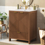Mobile bagno a pavimento con lavabo in ceramica 61x47 cm; 2 ante e cassetto; noce HOMVRA