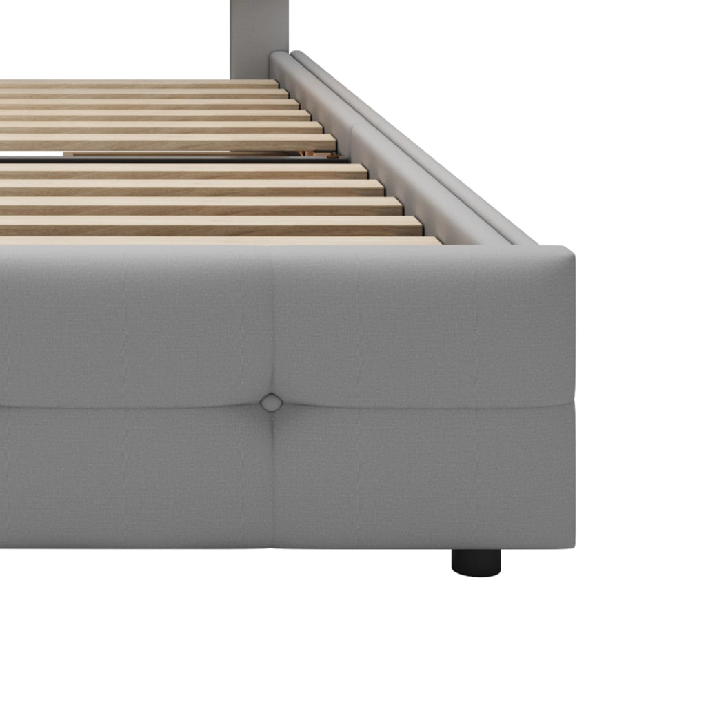 Letto singolo 90x200 cm imbottito con LED e 2 cassetti; grigio