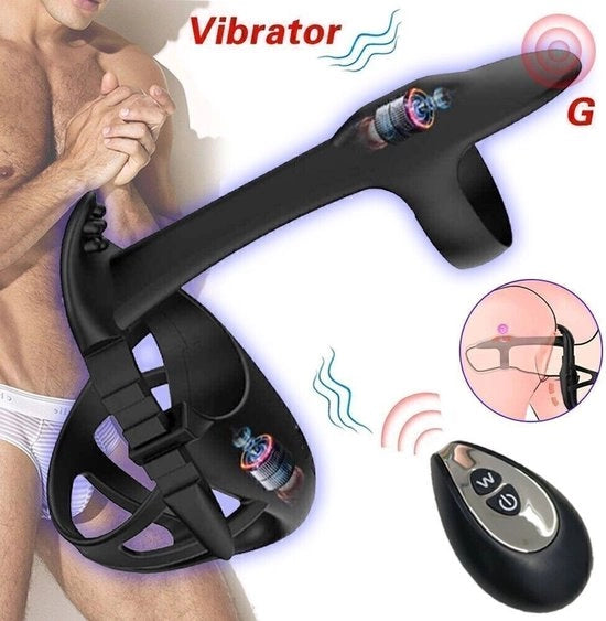Ringsessuale per uomo con massaggio G-spot, stimolatore e vibratore