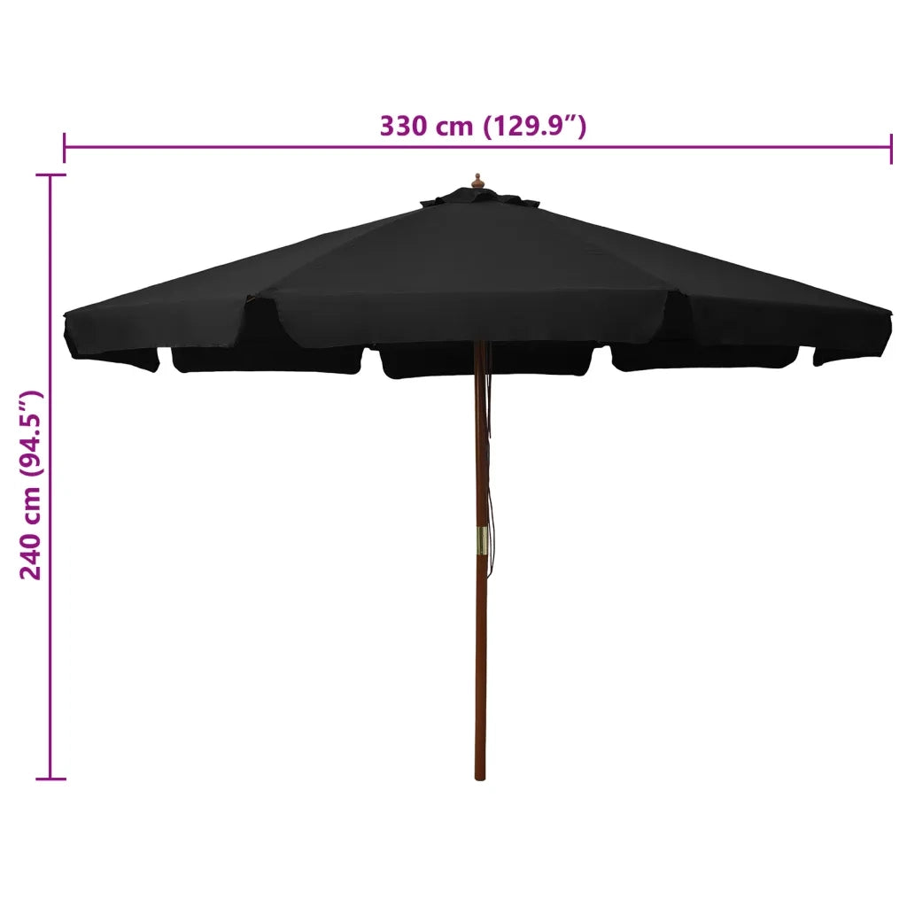 Ombrellone da Esterni-Ombrello da giardino con Palo in Legno 330 cm Nero