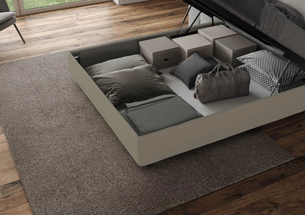 BS COM Letto matrimoniale king size contenitore imbottito 200x200 similpelle cappuccino