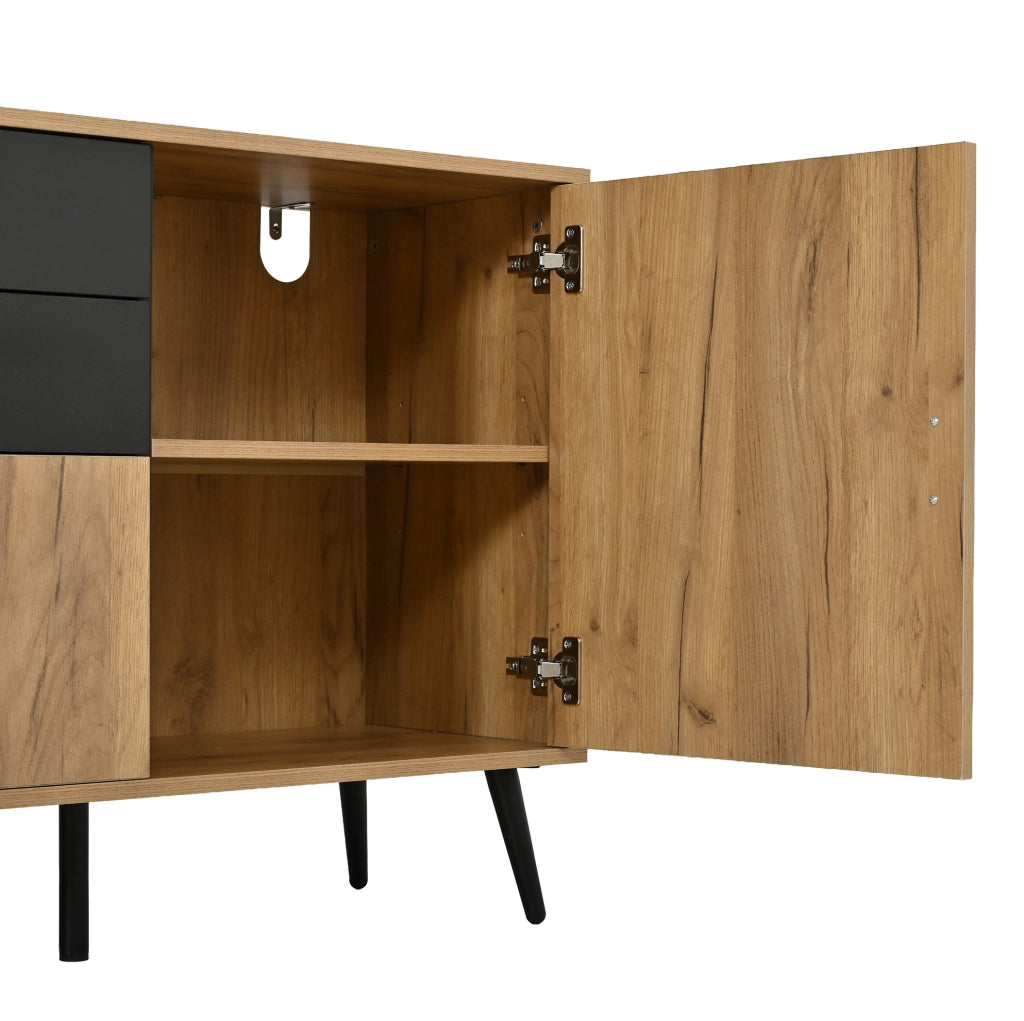 Credenza sideboard 140x35x67 cm con 2 cassetti e 3 ante nero e legno HAVRYA