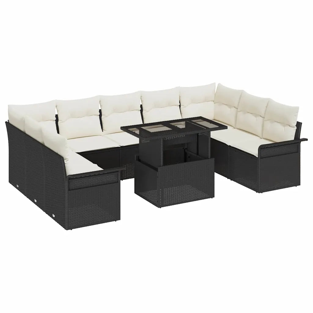 Set Divano da Giardino con cuscino 10 pcs Nero Poly Rattan