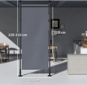 Tenda a rullo verticale per balcone 120x220-310 cm in poliestere oscurante grigio scuro con asta di manovra, protezione solare per terrazza e giardino