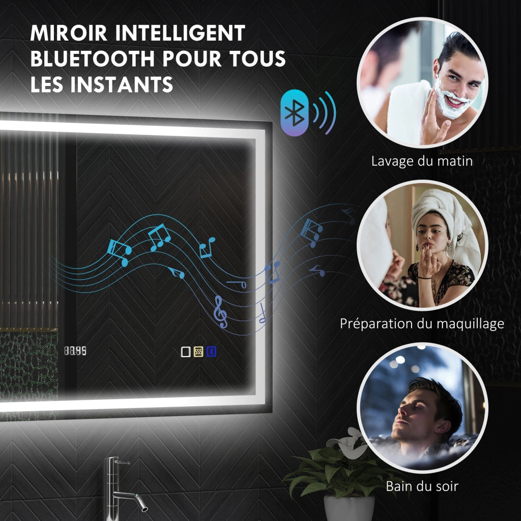 Specchio Bagno LED 80 x 100 cm con Bluetooth Antiappannamento Interruttore Touch Luce Regolabile 3 Colori Argento