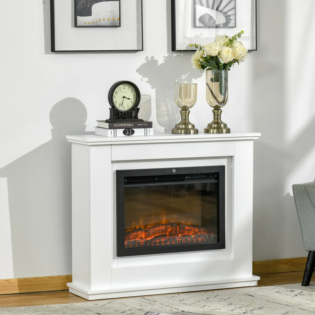 EASYCOMFORT  Camino Elettrico Effetto Fiamma Realistico con Cornice in Legno - Bianco