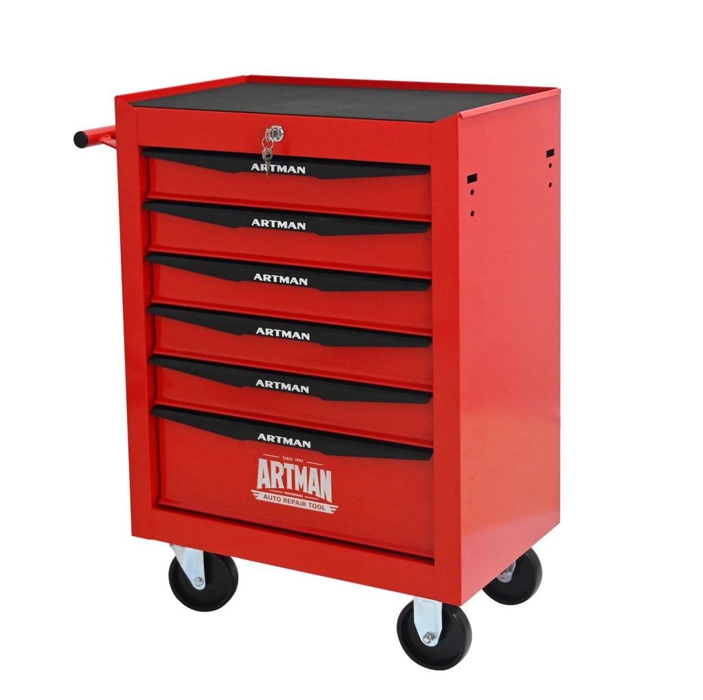 Carrello porta attrezzi in acciaio con 6 cassetti e ruote, 60x33x77,5 cm, rosso e nero