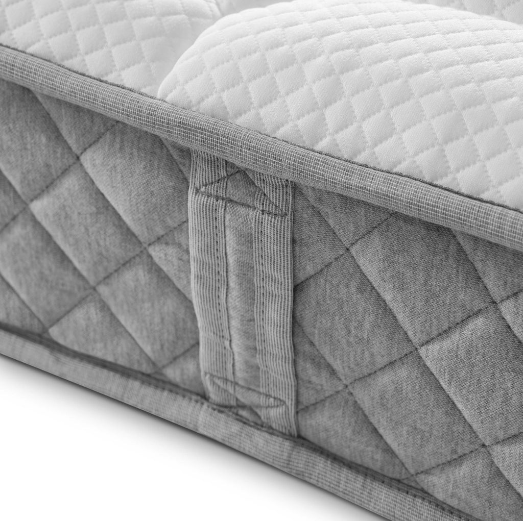 Letto singolo 90x200 cm con contenitore idraulico; LED e materasso H3 beige HOMVRA