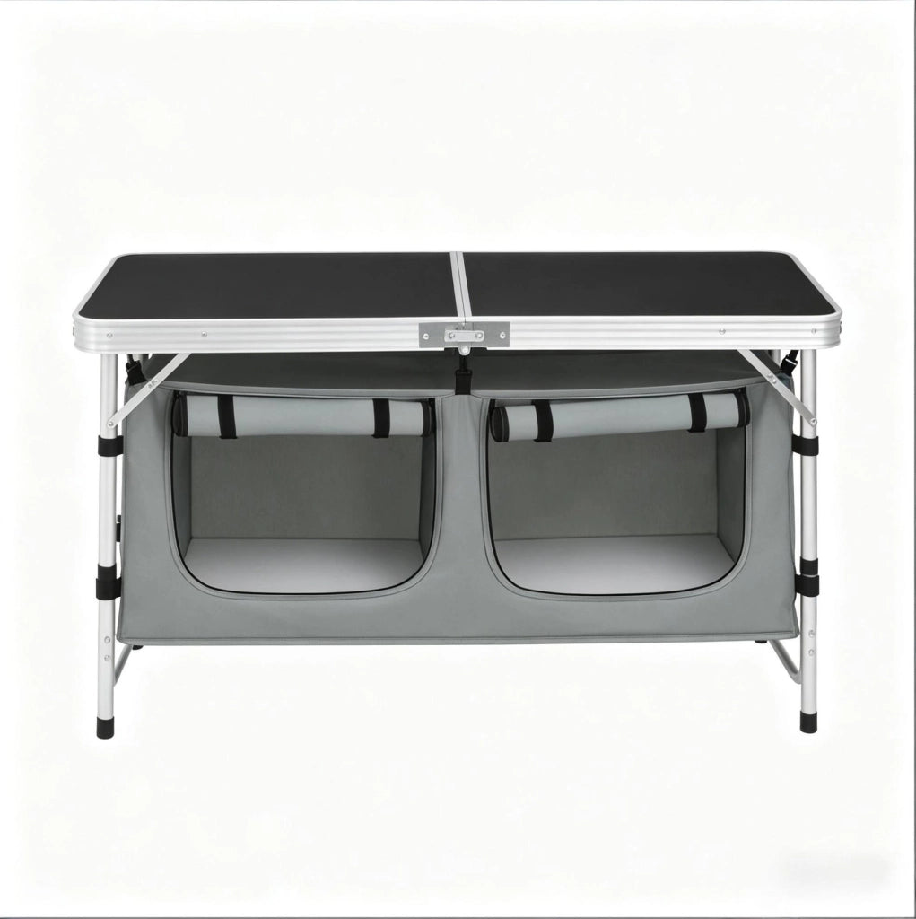 Tavolo da campeggio pieghevole 120 x 47 cm nero, altezza regolabile, borsa