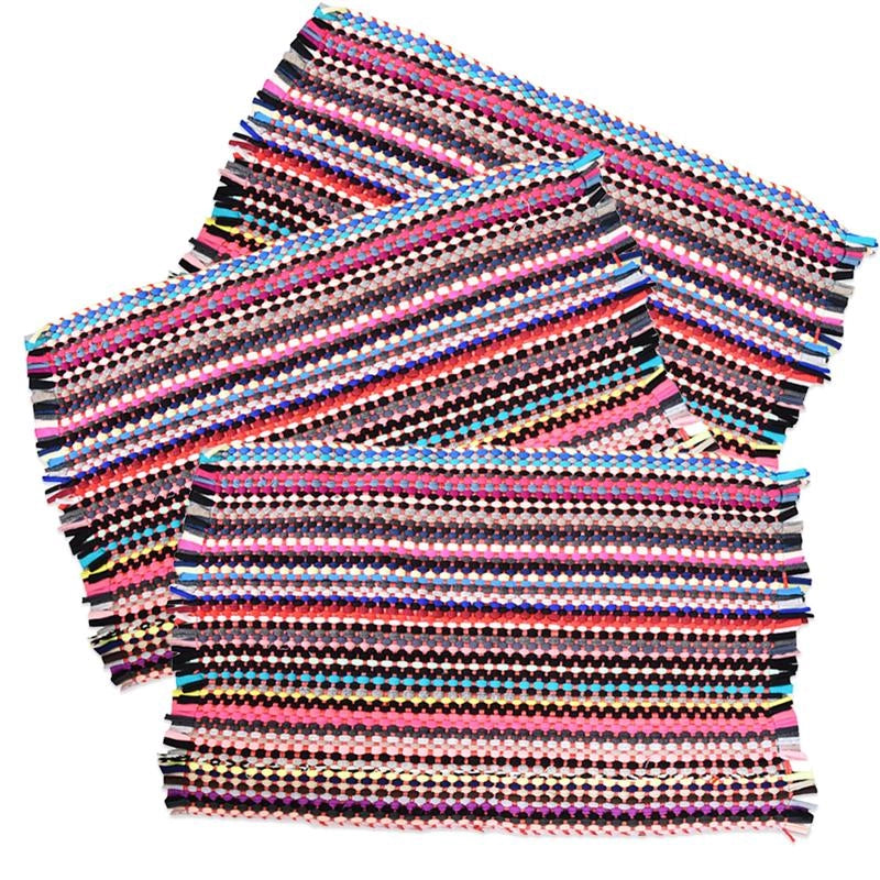 MA MAISON SET 3 TAPPETINI MILLE RIGHE MULTICOLOR 55X33 CM ZERBINO IN TESSUTO MULTIUSO
