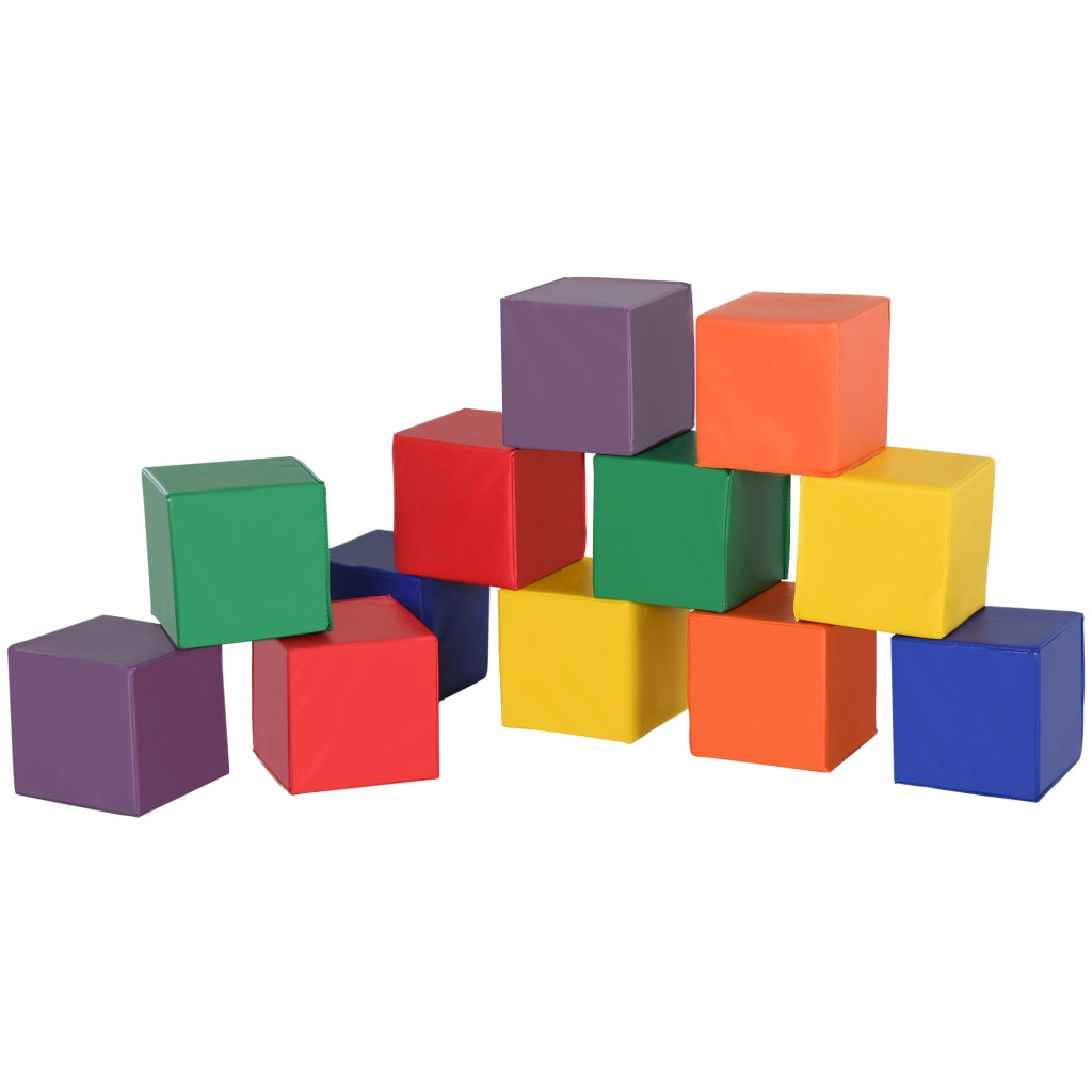 Set 12 Blocchi da Costruzione Morbidi in Schiuma per Bambini 1-3 Anni Rosso e Giallo, Gioco di Coordinazione ed Equilibrio