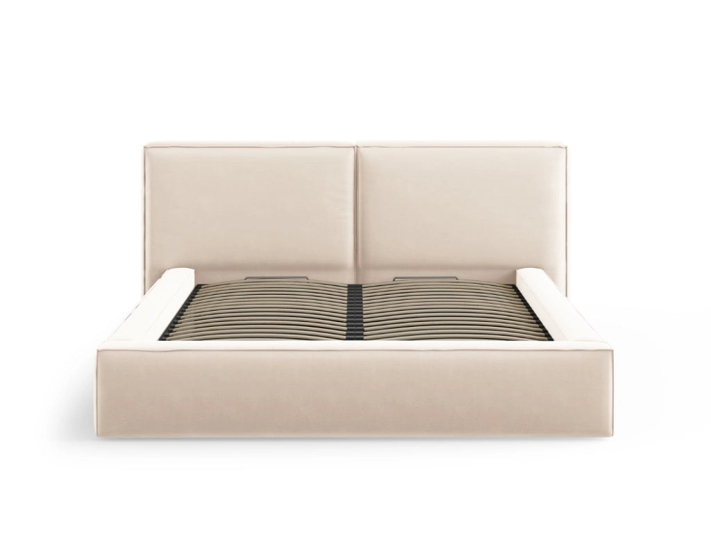 Cosmopolitan Design - Letto a cassettone con testiera doppia "Arendal" 180x200cm in velluto beige chiaro 