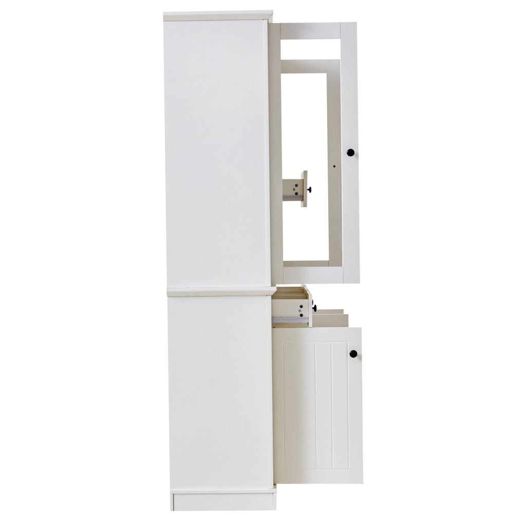 Vetrina con 5 ante; 4 cassetti e 21 vani con LED per soggiorno e sala da pranzo; in MDF bianco; 119.5×40×180 cm