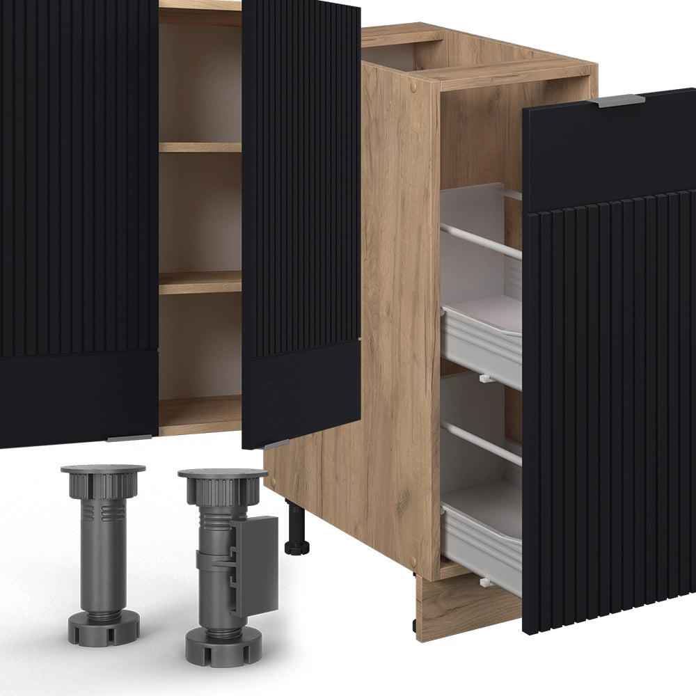 Cucina componibile Fame-Line Nero rigato/Rovere dorato 280 cm, PL Rovere Vicco