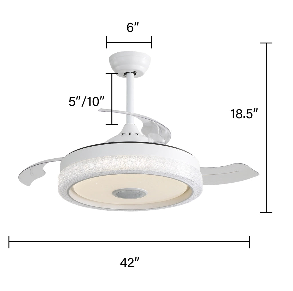 Ventilatore da soffitto LED 106,68×46,99 cm in ABS bianco con telecomando
