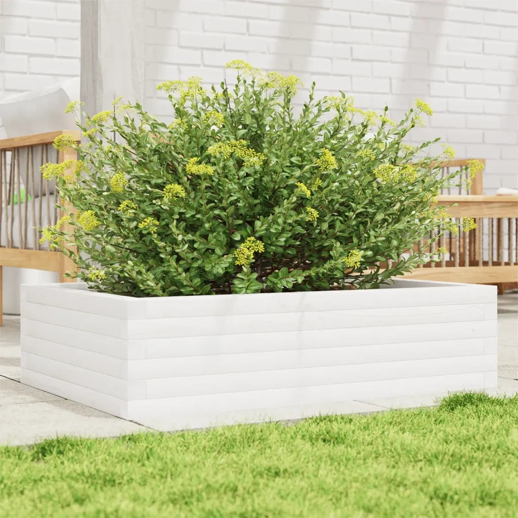 Fioriera da Giardino-Vaso da Esterno Bianca 90x60x23 cm Legno Massello di Pino