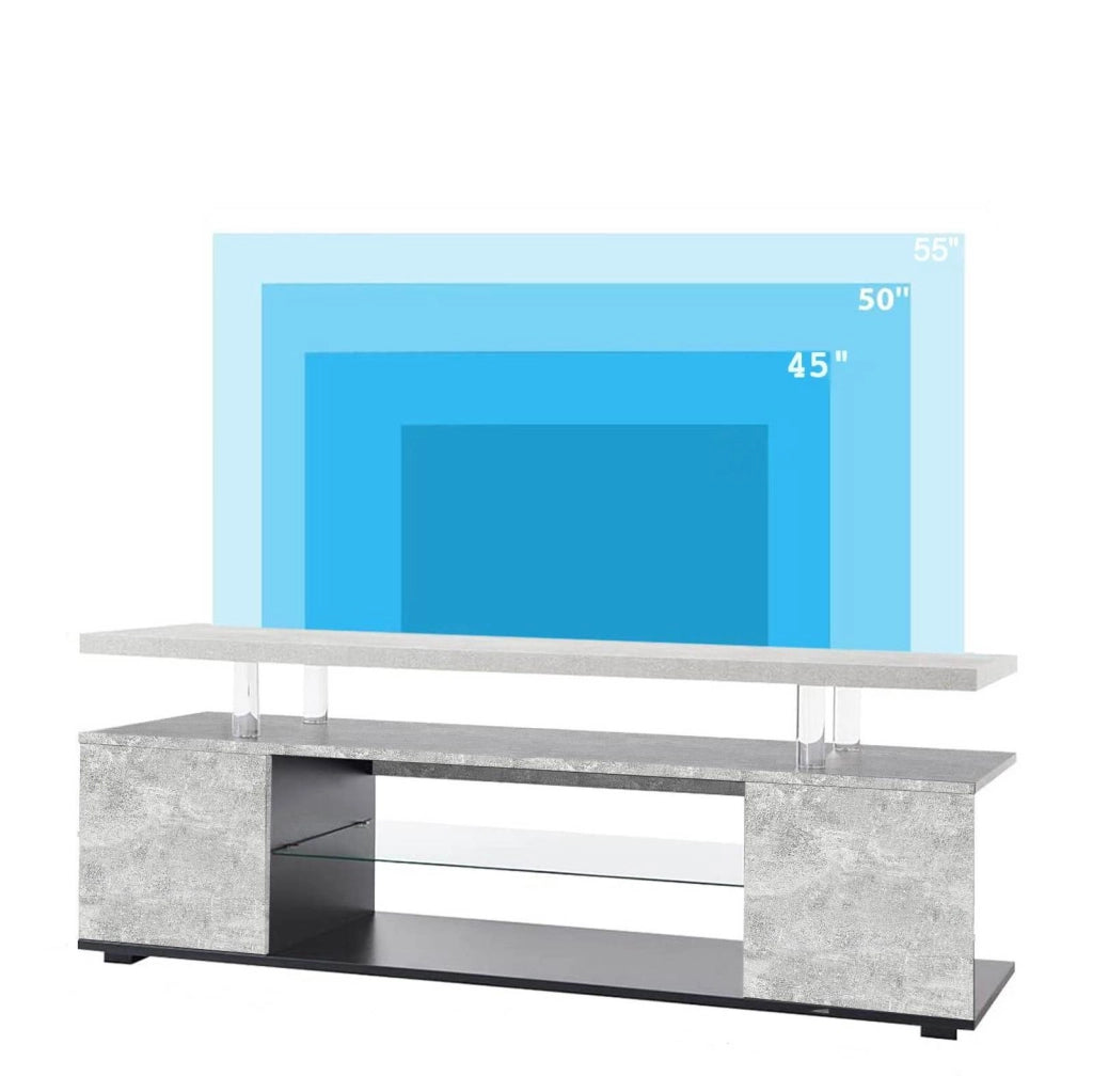 Mobile TV 130x40x48 cm in MDF grigio e nero con LED e vano contenitore