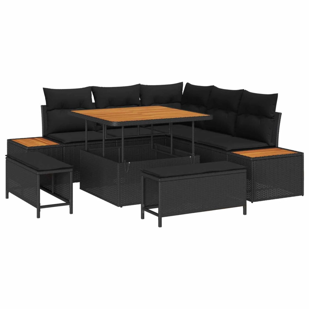 Set Divano da Giardino con cuscino 8 pcs Nero Poly Rattan