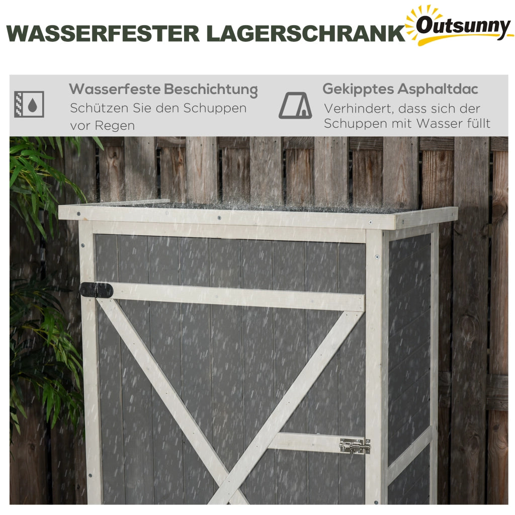 Armadio da giardino con due ripiani e porta bloccabile in legno nero per attrezzi da esterno 75 × 56 × 115 cm