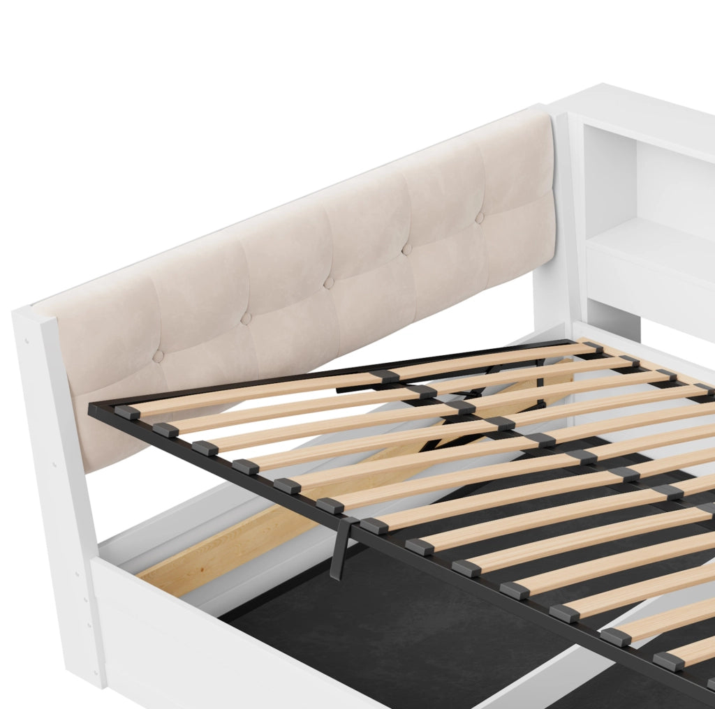 Letto daybed 140x200 cm con contenitore idraulico; LED dimmerabile e porta USB bianco HOMVRA
