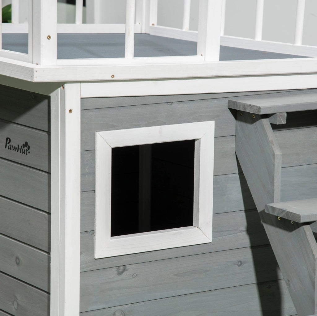 Cuccia rialzata 121x77x78 cm in legno di abete grigio chiaro con terrazza