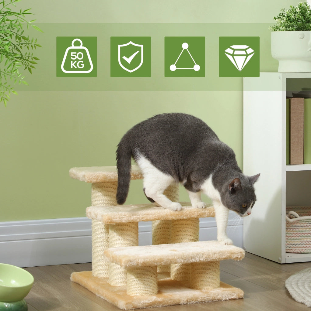 Scaletta per gatti con piattaforme e colonne in sisal, beige