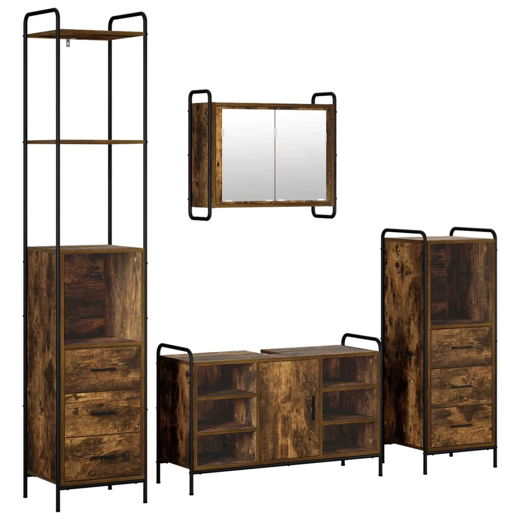 Set di Armadi da Bagno 4 pz Rovere Fumo 40 x 36 x 200,5 cm 3444683