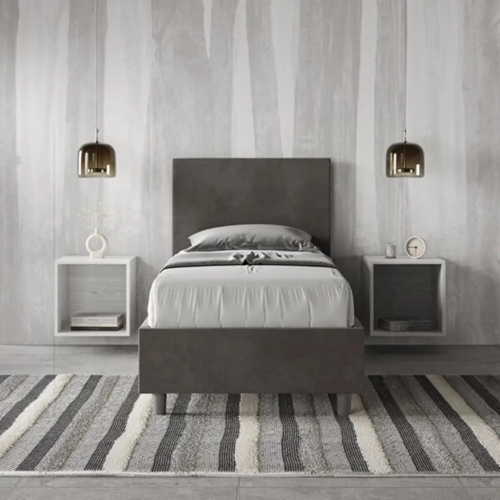Letto singolo senza rete imbottito 80x190 microfibra grigio Adele