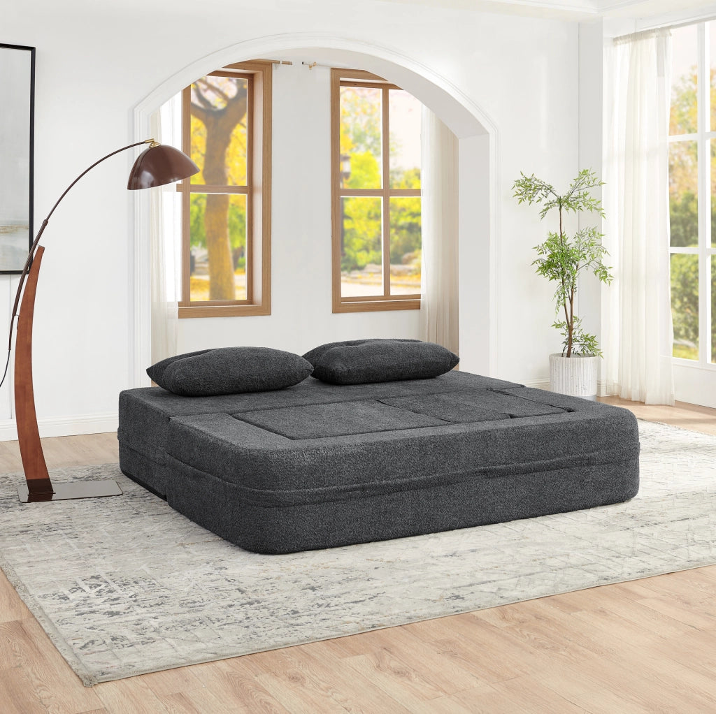Divano Modulare 2 posti con Poltrona Trasformabile in Letto, Memory Foam, Tessuto Grigio Chiaro, con Tasche Laterali