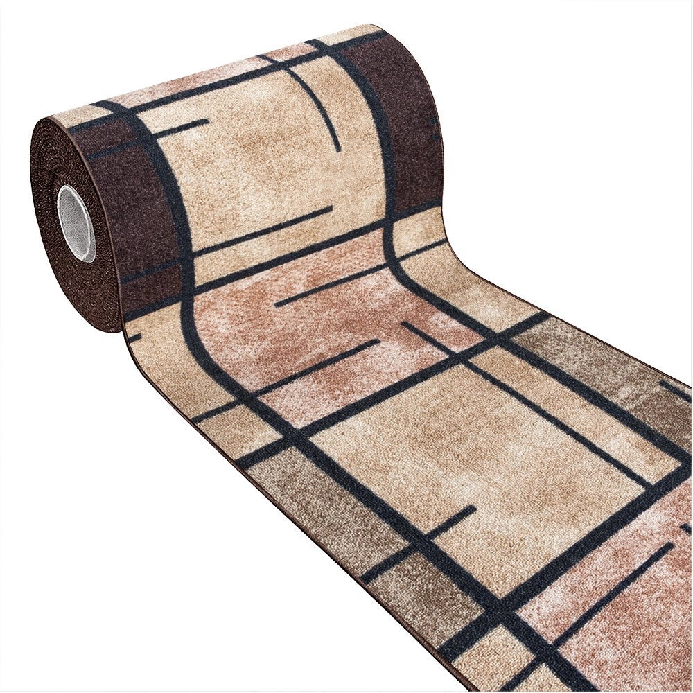 Tappeto Cucina Bordato Antiscivolo 57x140 Cm Moderno Passatoia Colori Accesi Marmorizzato Marrone
