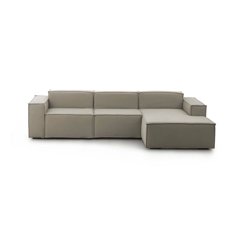 Divano fisso Ananas, Divano componibile a 3 posti con penisola destra, Made in Italy, Sofà\  moderno in tessuto, Cm 300x170h70, Tortora