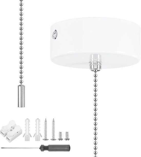 Trekkoord per Bagno con Interruttore a Sfioro in Acciaio Inox con Kit di Catena e Attrezzi di Montaggio - Bianco