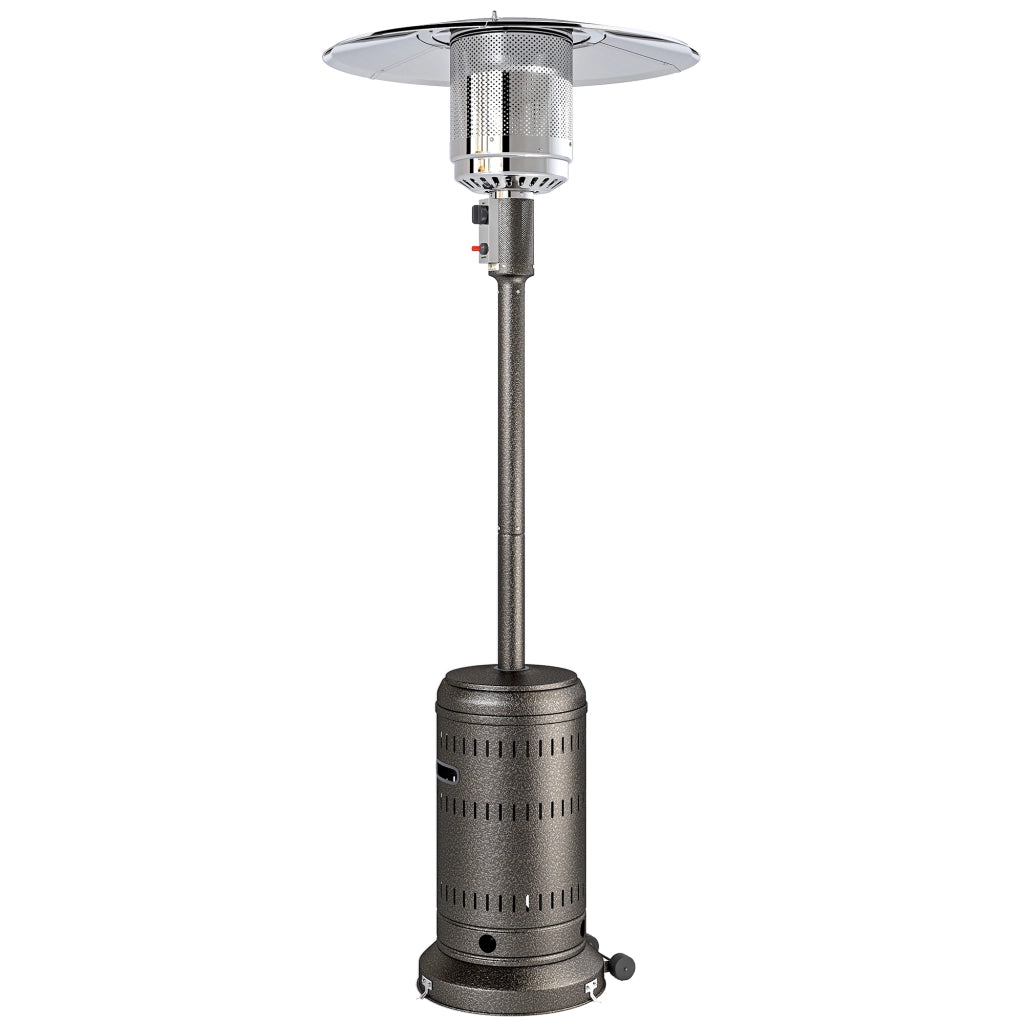 Riscaldatore da Esterno a Gas 11 KW in Metallo Marrone Scuro con Spegnimento Automatico e Ruote per Giardino 82x82x223 cm