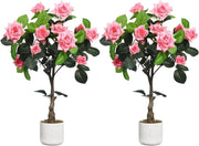 Set 2 Alberi di Rose Rosa Artificiali 75 cm con Tronco Naturale e Vaso