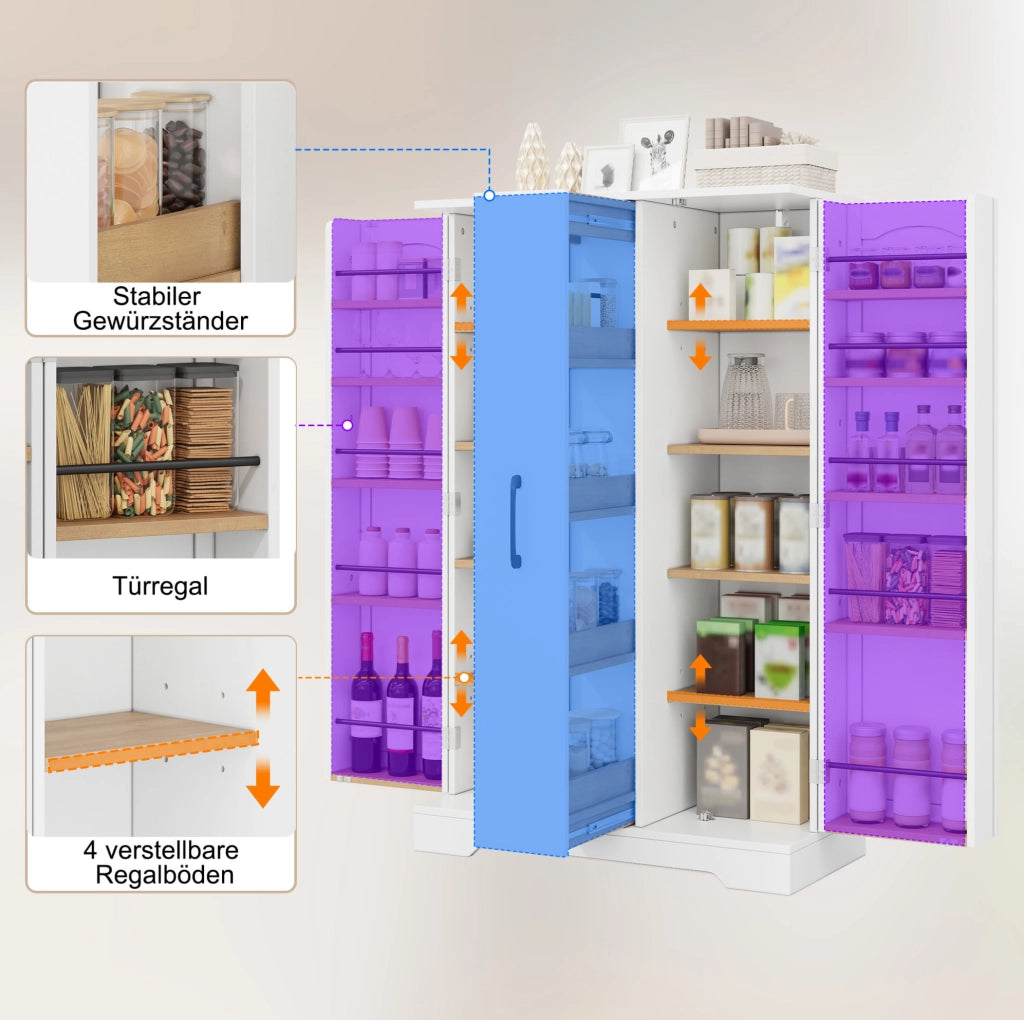 Armadio da cucina bianco in MDF con ripiani e cassetto estraibile