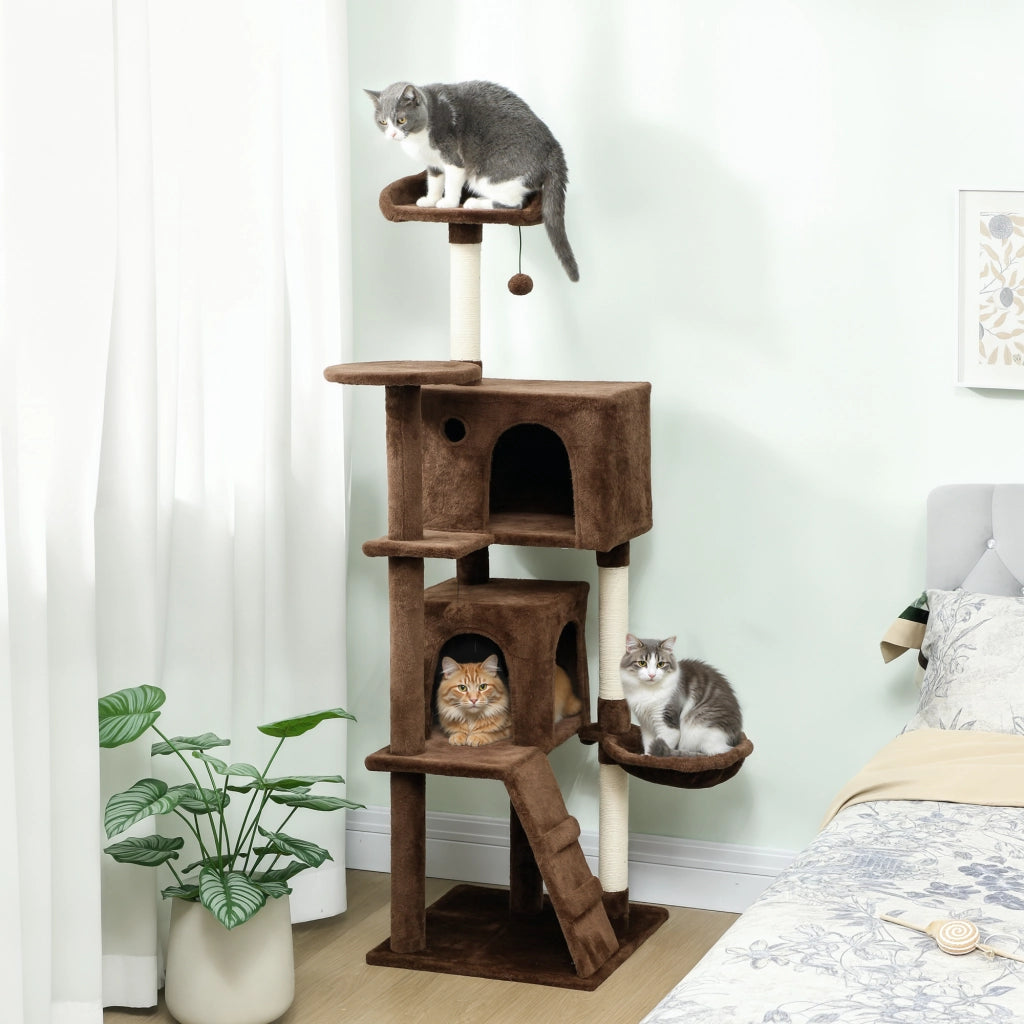Albero tiragraffi per gatti con piattaforme, letto, amaca e scale ¨C zephmum ¨C marrone, 160 cm