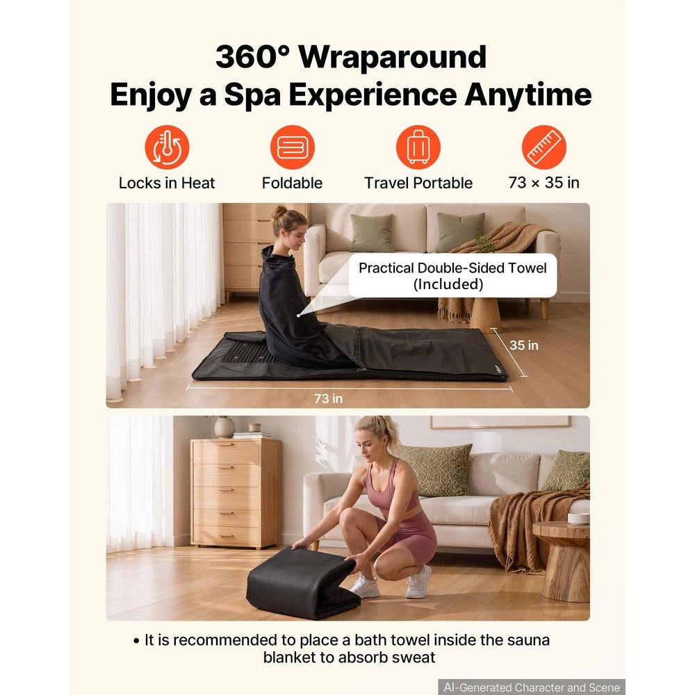 Coperta Sauna Infrarossi Pietre Minerali Borsa 185x90cm Pelle PU EMF Zero Temperatura Timer Relax