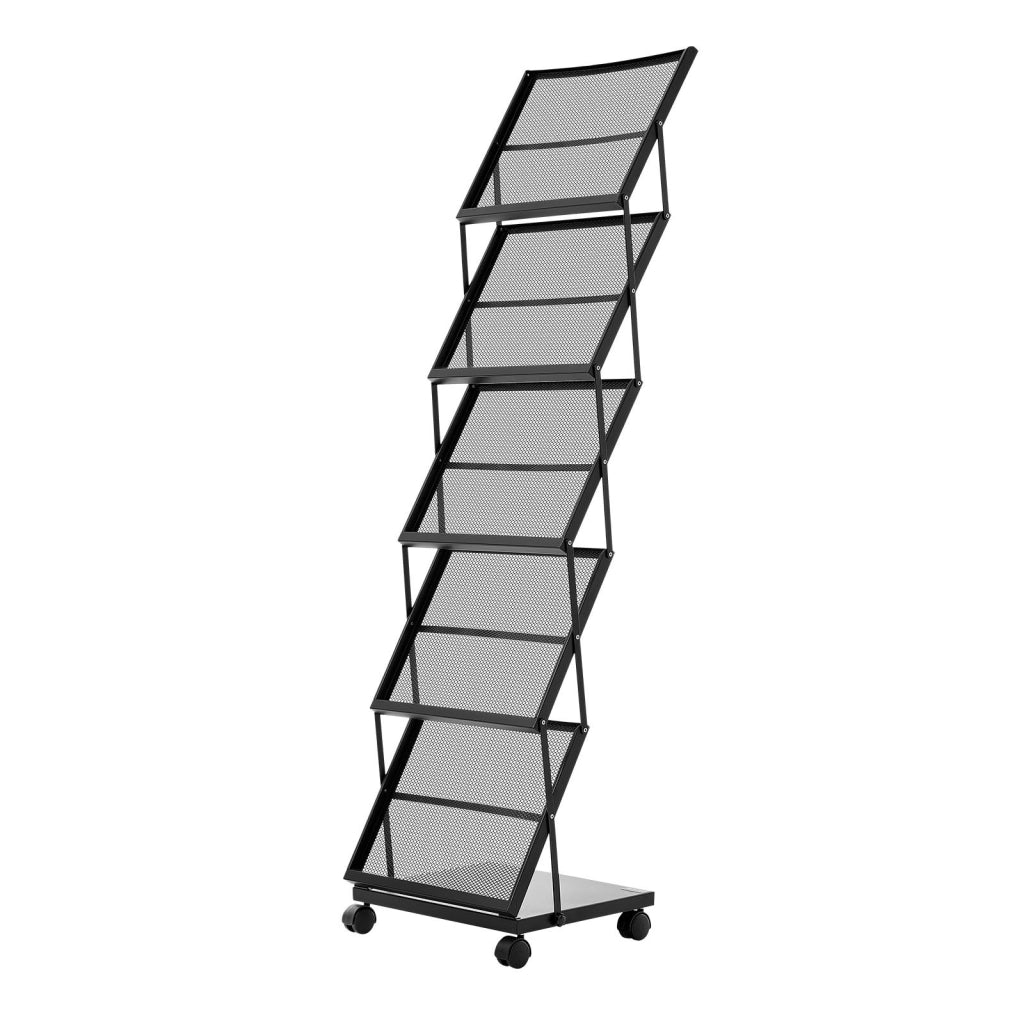 Espositore da terra portariviste 5 ripiani con ruote HS-Z3, portacataloghi e brochure da pavimento per ufficio, robusto e facile da montare