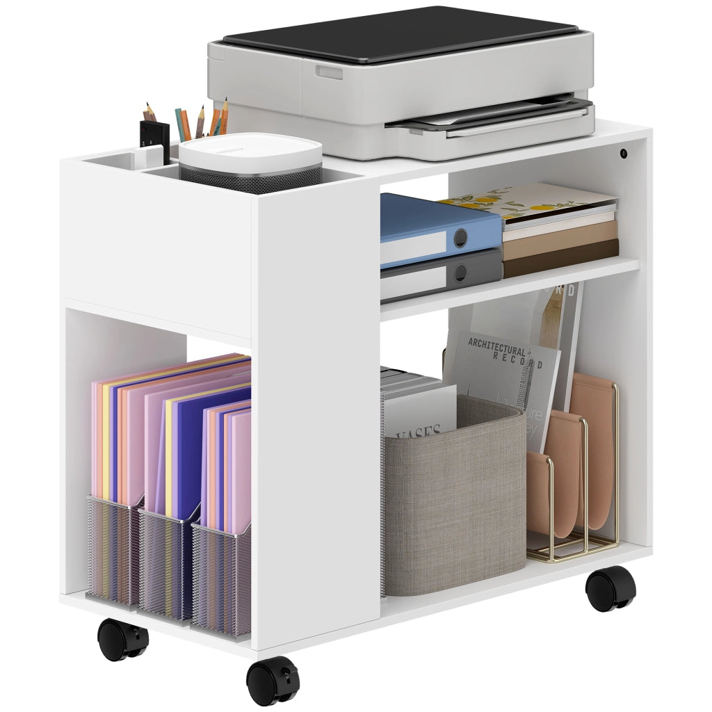 Scrivania per Computer con Ruote e Ripiani ¨C Zephmum ¨C Bianco 70x36x60 cm