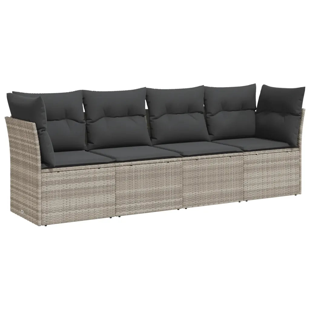 Set Divano da Giardino 4pz | Set Salotto da Giardino con Cuscini Grigio Chiaro Polyrattan