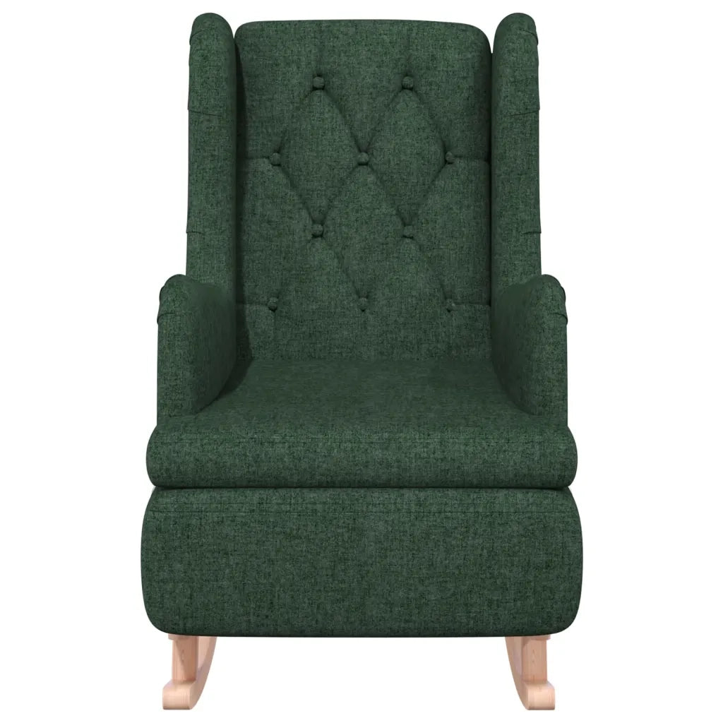 Poltrona Gambe a Dondolo | Sedia Relax Legno di Gomma Verde Scuro in Tessuto