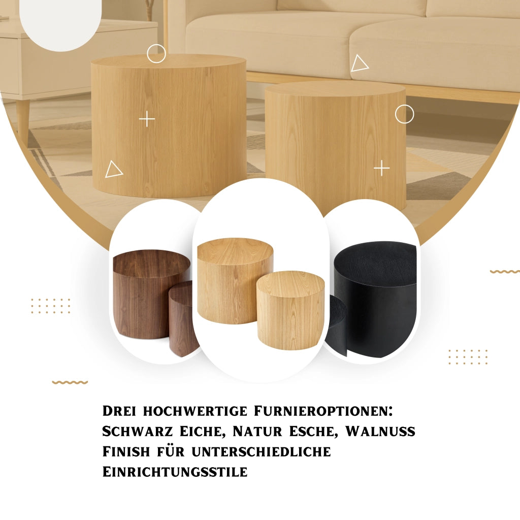 Tavolini bassi a incastro rotondi in MDF naturale per soggiorno e piccoli spazi 55 × 55 × 46 cm