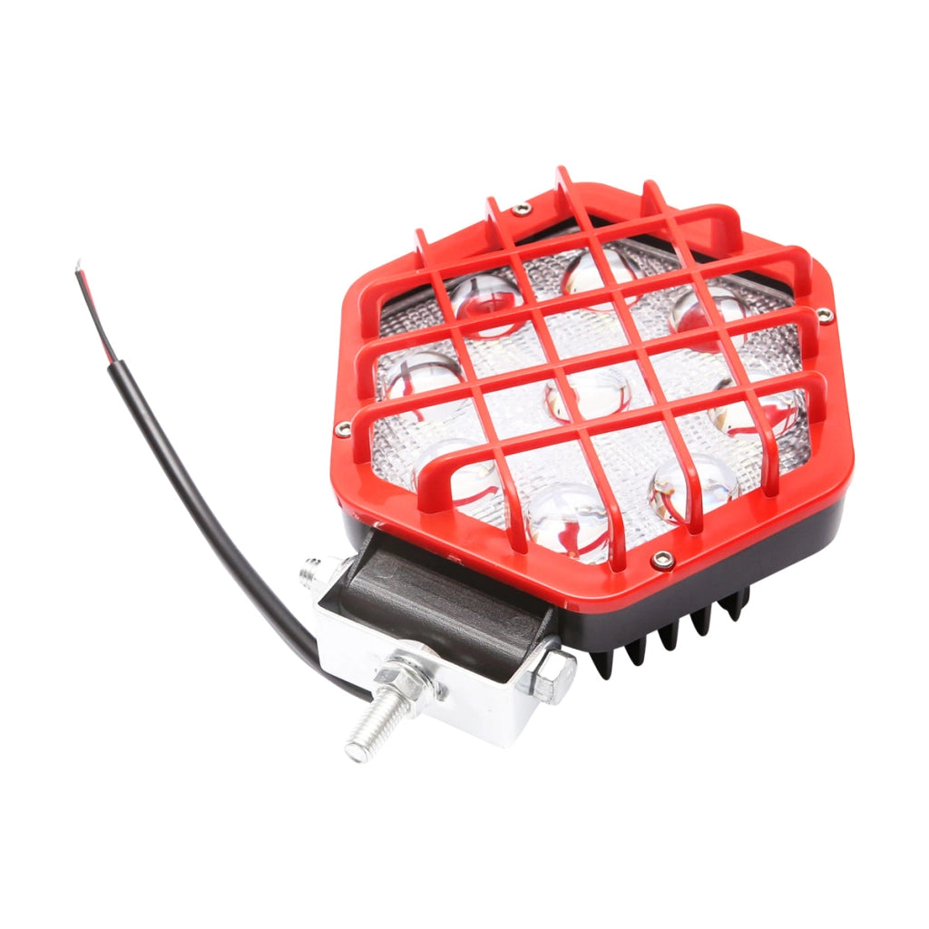 Lampada proiettore esagonale con griglia in plastica rossa, 9 LED, angolo di radiazione 30°, DC 10-80V, 27W, Breckner Germany