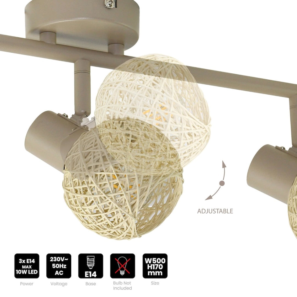 Plafoniera barra cashmere 3 faretti orientabili E14 DEX