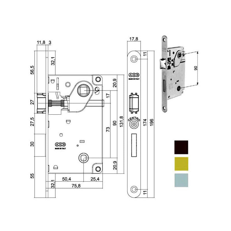 Serratura Inf.Legno Centro E50 Bagno Br 1006 Agb
