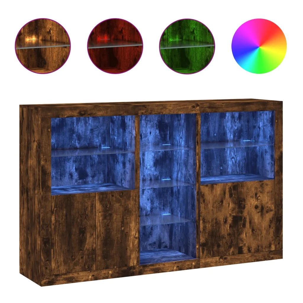 Credenza con Luci LED-Buffet-Armadio da cucina Rovere Fumo 162x37x100 cm 929536